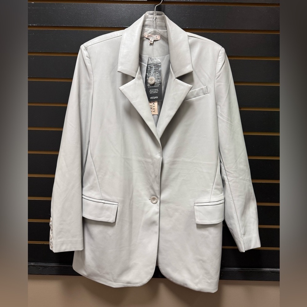 Badgley Mischka Vegan Leather Blazer Jacket Heather Gray Size Small NWT